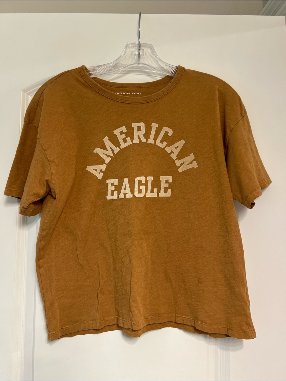 American Eagle Outfitters Dark Mustard Yellow Short Sleeve Tee with White Logo